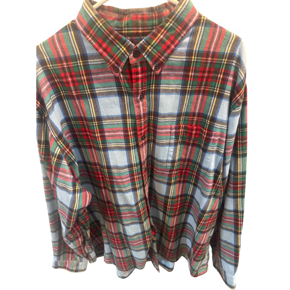 Lands End Mens XXL Flannel Shirt Plaid Long Sleeve Button Down Traditional Fit